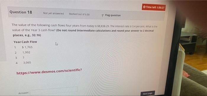 Time left 1:50:27 Question 18 Not yet answered Marked out of