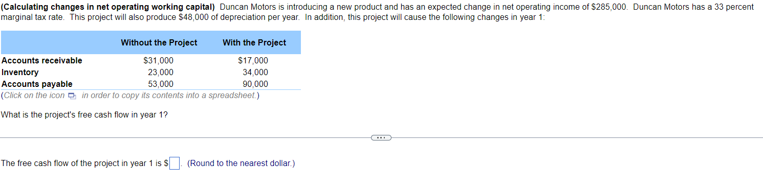 Need help with this question What is the project's free cash flow