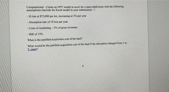 need solution w the excel sheet Computational - Create an NPV model