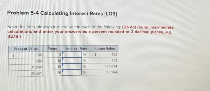  Problem 5-4 Calculating Interest Rates [LO3] Solve for the unknown interest