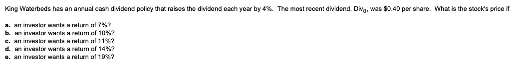 I need help with d & e please. King Waterbeds has an