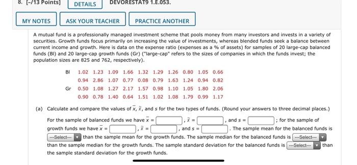  (-/13 Points) DEVORESTAT9 1.E.053. DETAILS MY NOTES ASK YOUR TEACHER PRACTICE