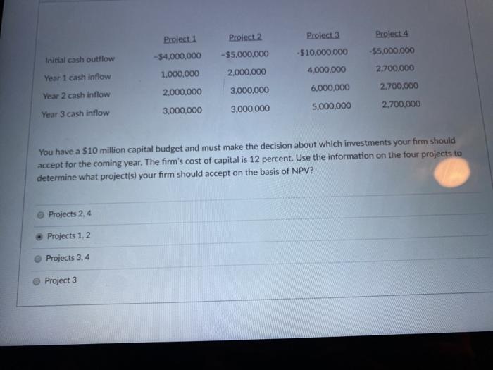  Project 3 Initial cash outflow Project 2 -$5,000,000 2,000,000 3,000,000 3,000,000
