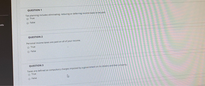  answer all Urgent QUESTION 1 Tax planning includes eliminating reducing or