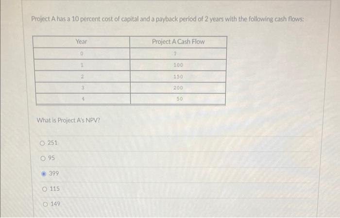  please answer all correctly for thumbs up thanks Project A has