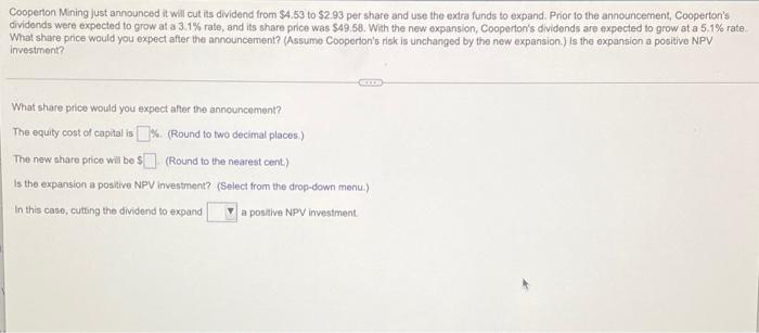  Cooperton Mining Just announced it will cut is dividend from $4.53