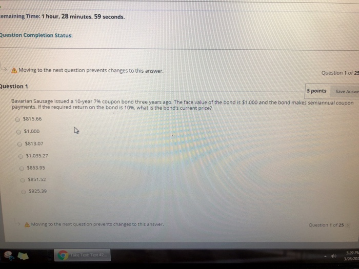  emaining Time: 1 hour. 28 minutes, 59 seconds. Question Completion Status: