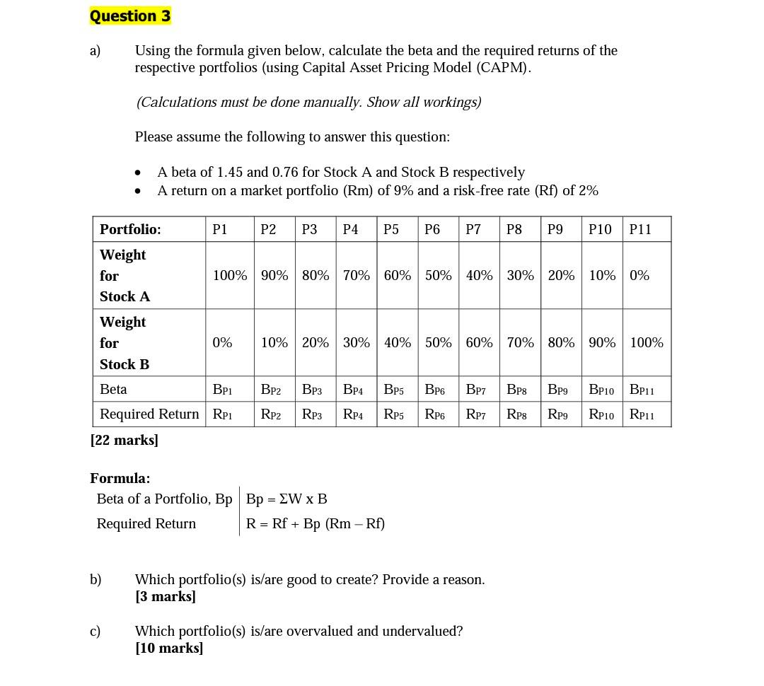 Please provide me with working based on formula Question 3 a)