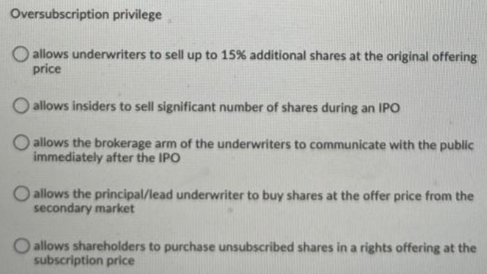  Oversubscription privilege allows underwriters to sell up to 15% additional shares