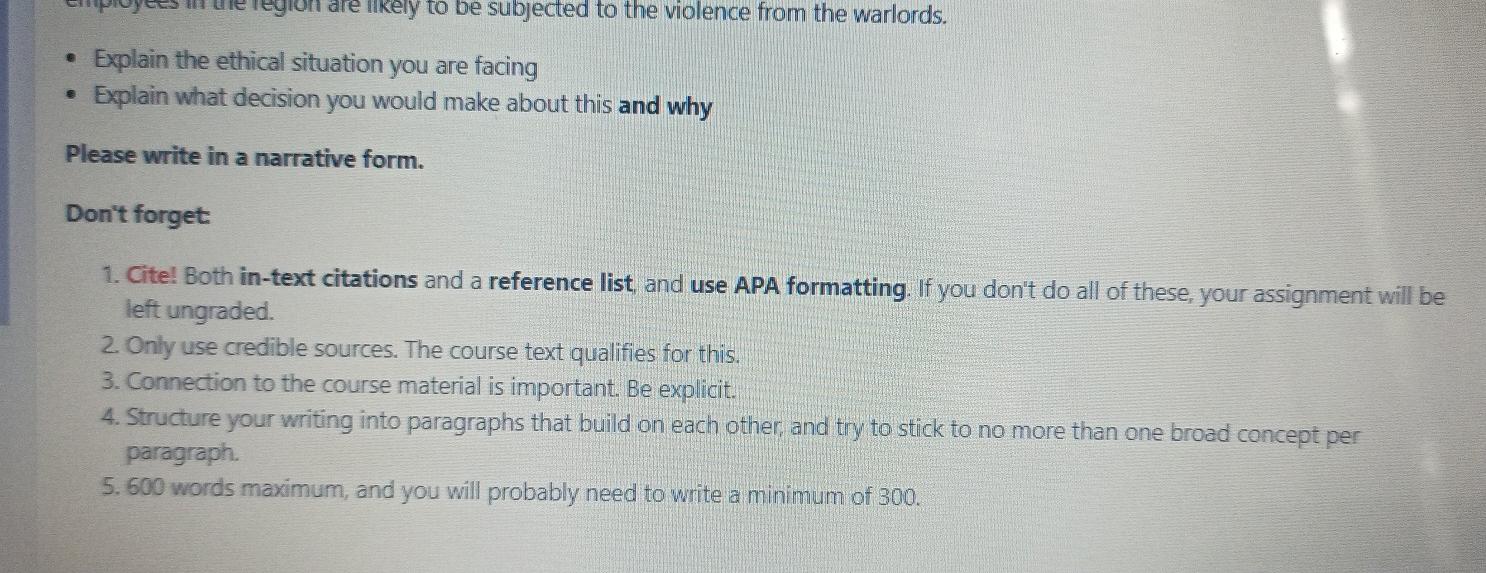 of Ethics You will need to have read Chapter 4, attended the