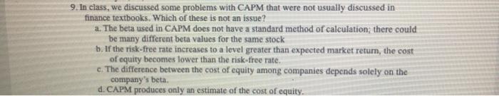  9. In class, we discussed some problems with CAPM that were