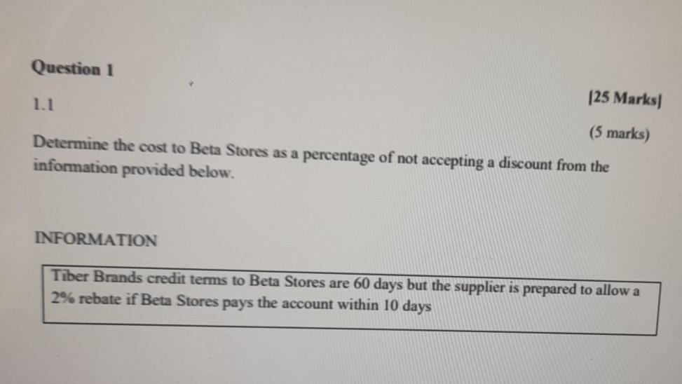  can i be helped quickly Question 1 125 Marks] 1.1 (5