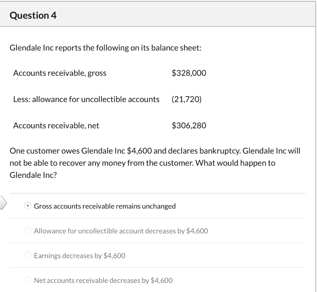 Please answer with calculation steps, thank you Question 4 Glendale Inc reports