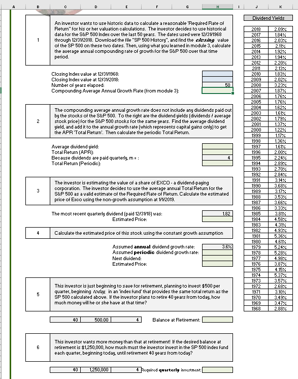 please provide formulas for the green/blue (empt) cells with the information given