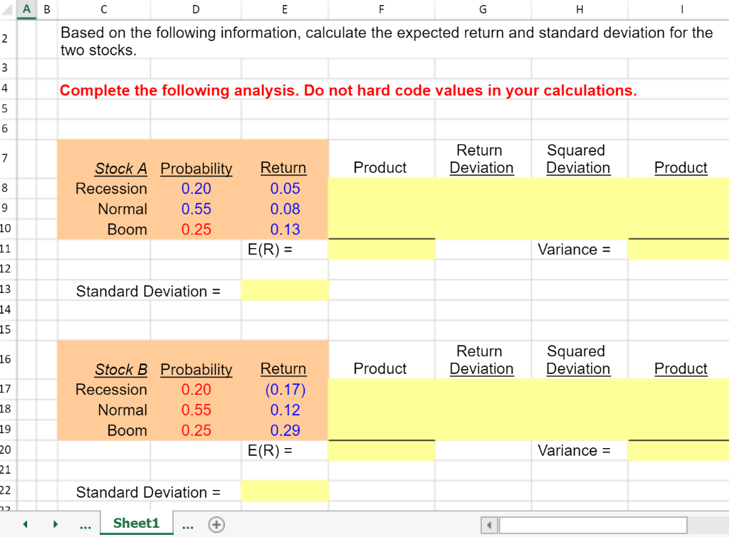  AB Based on the following information, calculate the expected return and