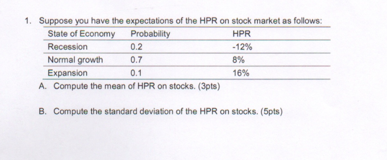 Please solve it by hand or typing, don't use EXCEL. 1. Suppose