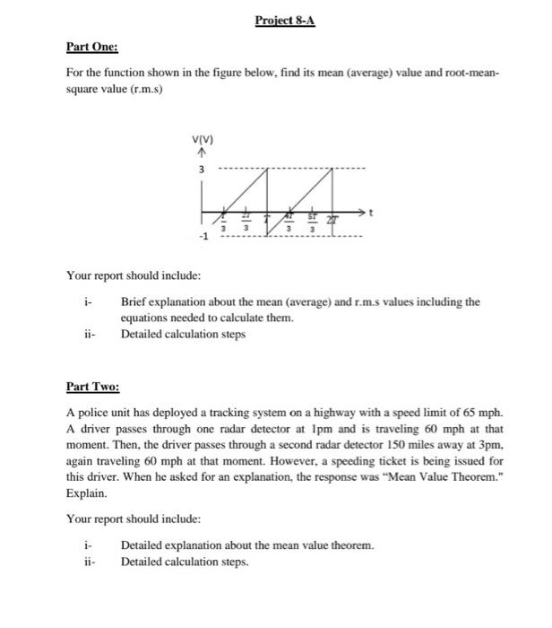 Project 8-A Part One: For the function shown in the figure