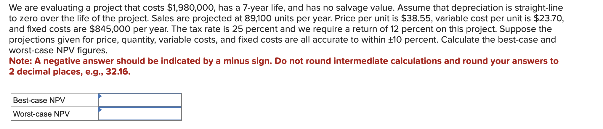  We are evaluating a project that costs $1,980,000, has a 7-year