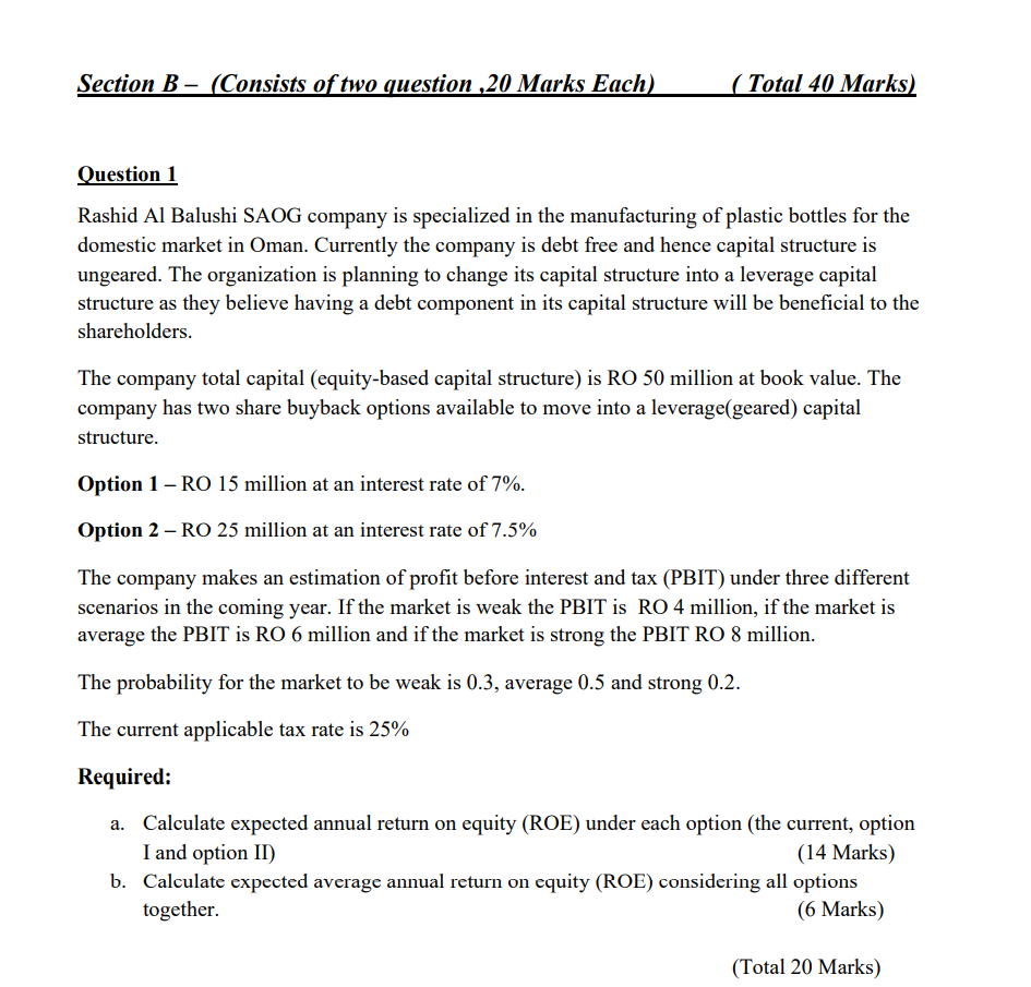 Section B - Consists of two question ,20 Marks Each) (Total