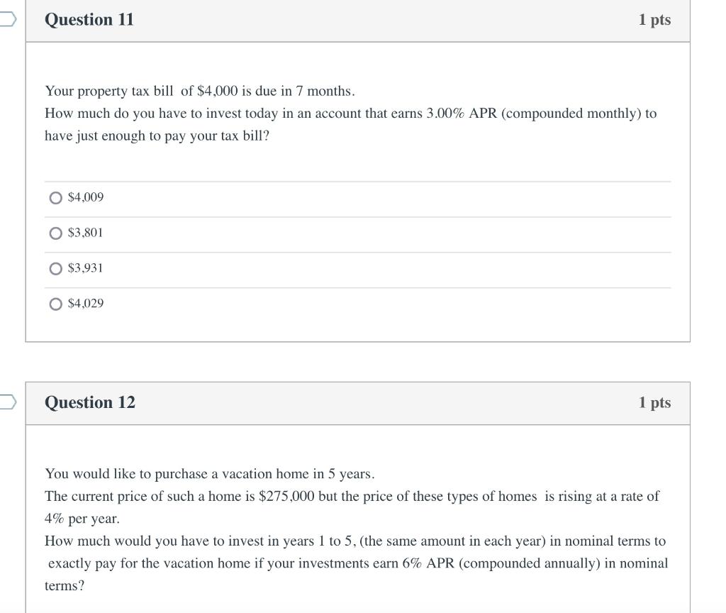 12 & 19 please Question 11 1 pts Your property tax bill