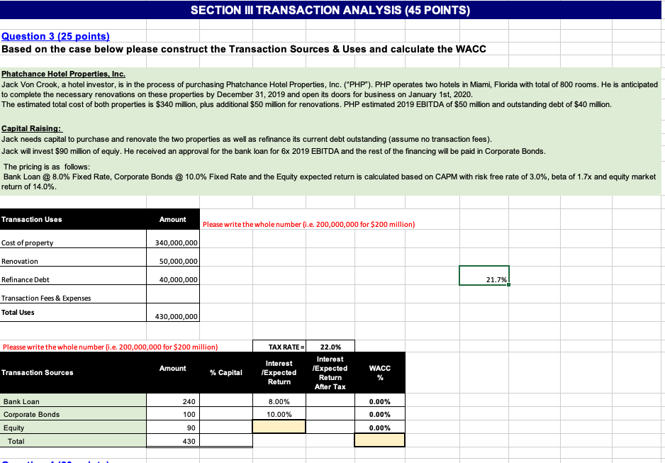 , Please answer using excel, and show the formula. all the boxes