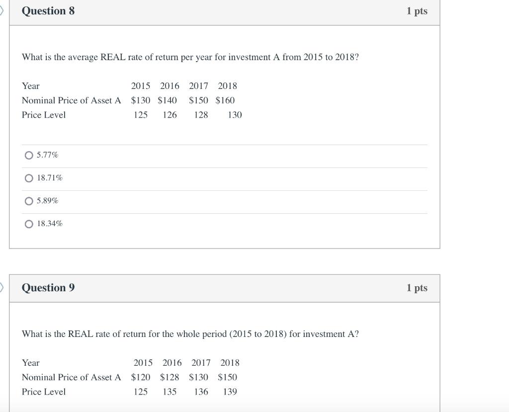  > Question 8 1 pts What is the average REAL rate