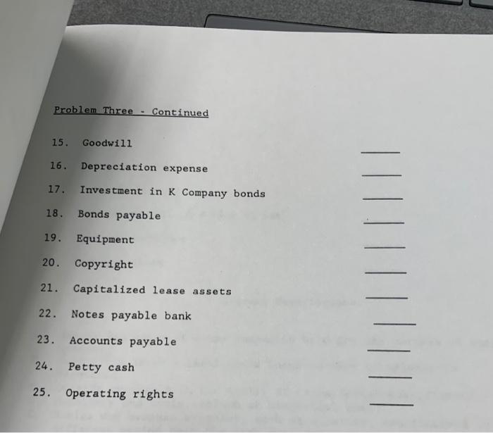the following headings on its financial statement : A. Current Assets B.