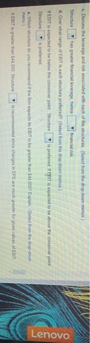 each of the structures by selecting any two EBIT values and finding