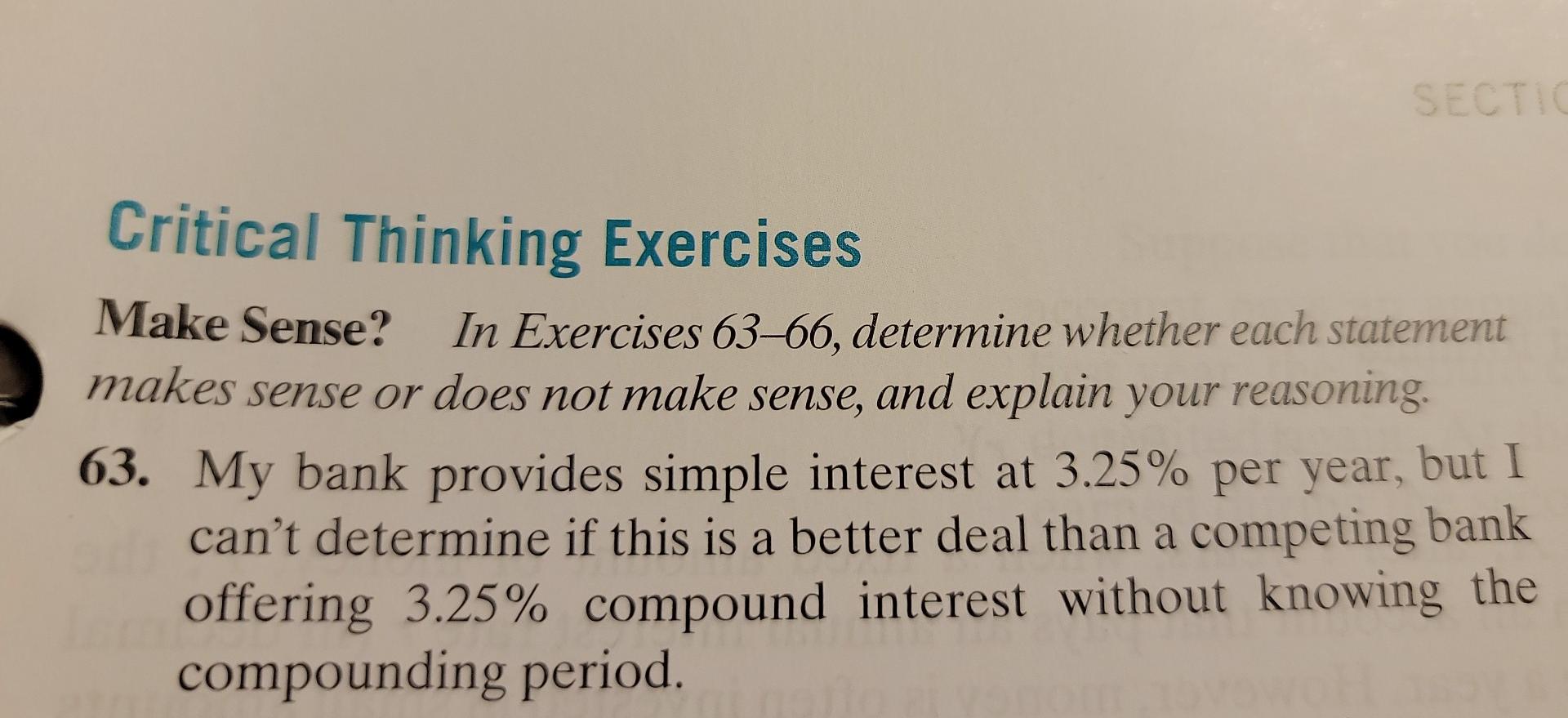  SECTIO Critical Thinking Exercises Make Sense? In Exercises 6366, determine whether
