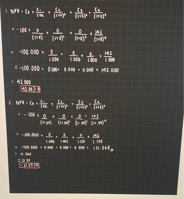 example similar problem with different cashflow answer The initial investment is $100.