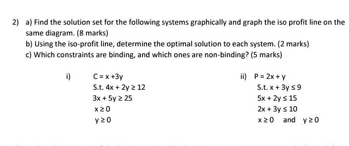  2) a) Find the solution set for the following systems graphically