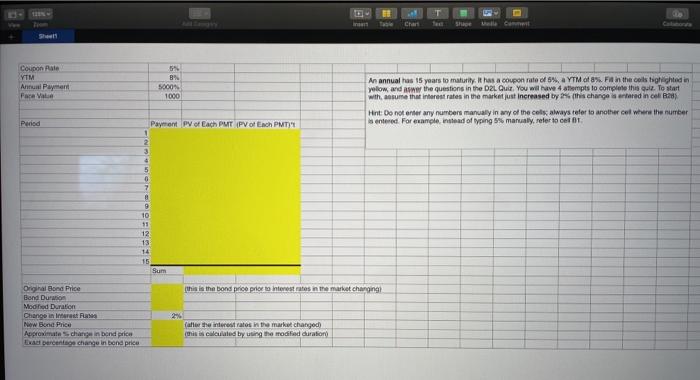  Chart Se Coupon Rate YTM Annual Payment Face Value 5% B%