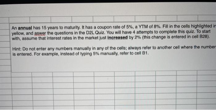 coupon rate of 5% a YTM atas. Fill in the costilighted in