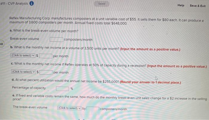  #11 - CVP Analysis Saved Help Save & Exit 48 Reflex
