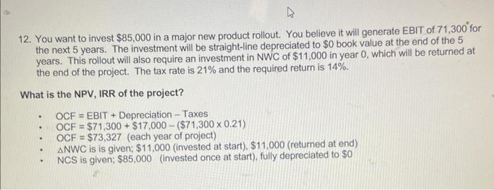 Can I please get some help getting the IRR or NPV for