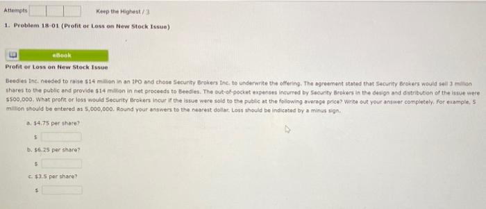  Attempts Keep the Highest/ 1. Problem 18-01 (Profit or loss on