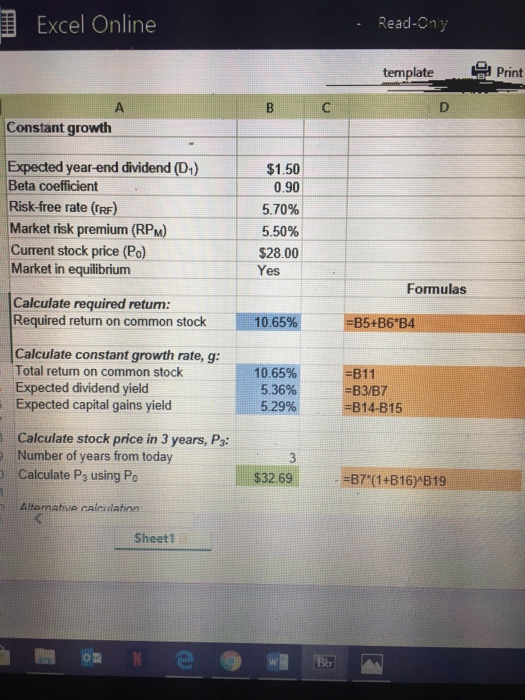 is $32.69. Excel Online Structured Activity: Constant growth You are considering an