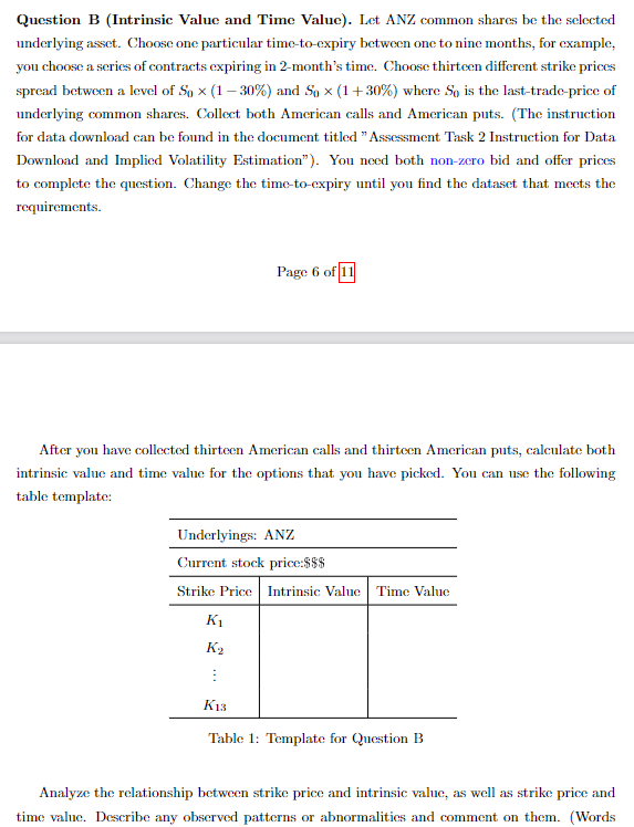  Question B (Intrinsic Value and Time Value). Let ANZ common shares