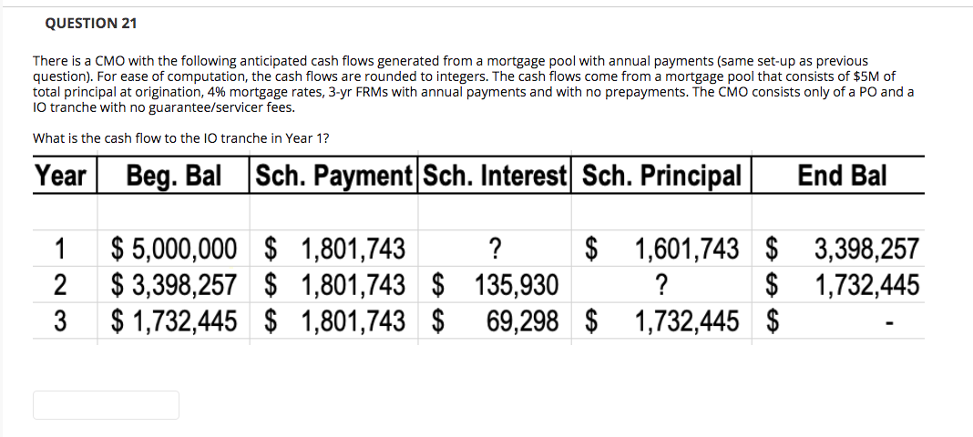 flows generated from a mortgage pool with annual payments. For ease of
