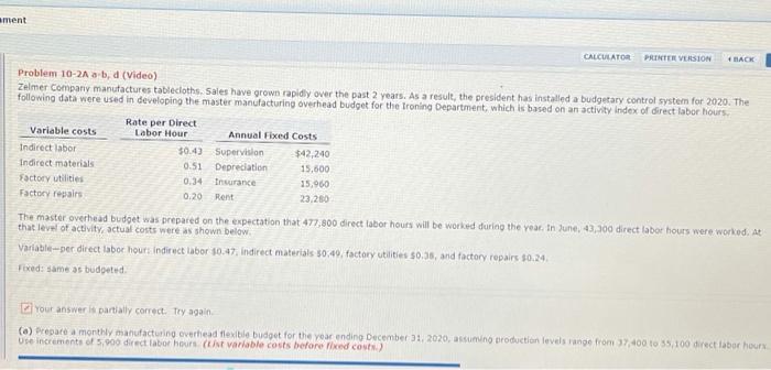  ment CALCULATOR PRINTER VERSION HACK Problem 10-2Ab, (Video) Zelmer Company manufactures