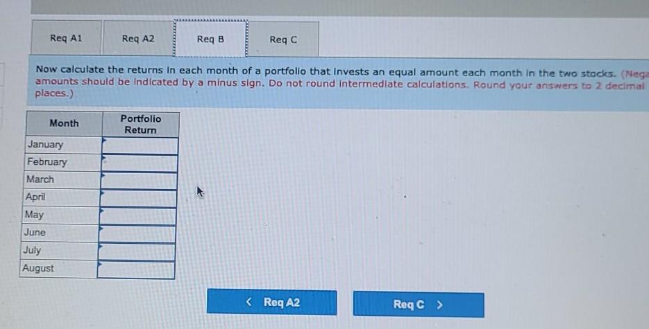 August Required: a-1. Calculate the variance and standard deviation of each stock.
