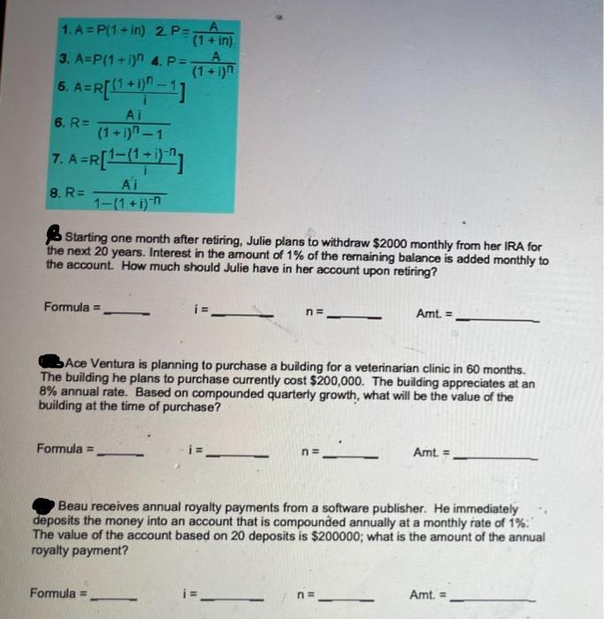compnets answer A-G 1. A = P(1 + in) 2. P= (1