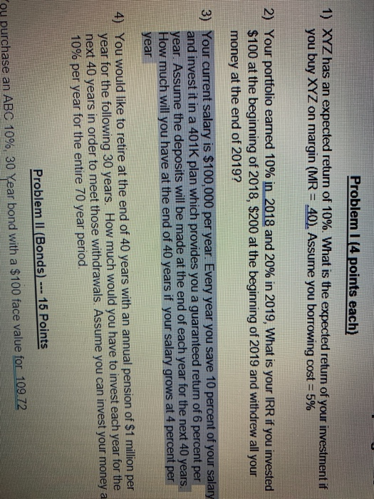 Answer Number 3 please and show work! Problem 1/4 points each) 1)