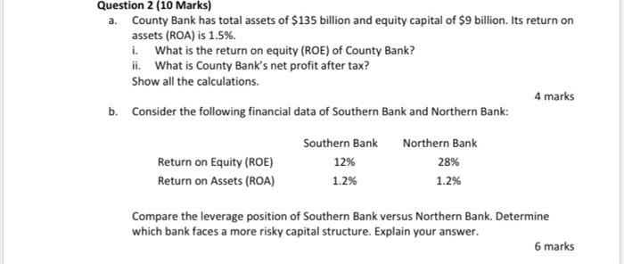  Question 2 (10 Marks) a. County Bank has total assets of