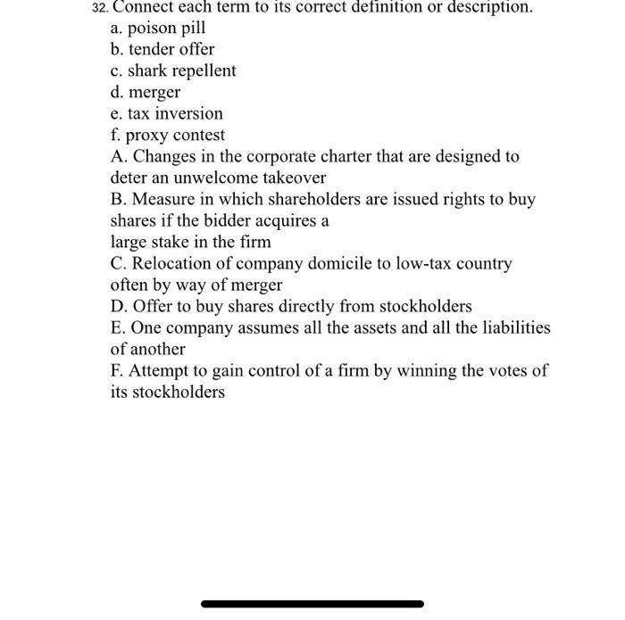  32. Connect each term to its correct definition or description. a.