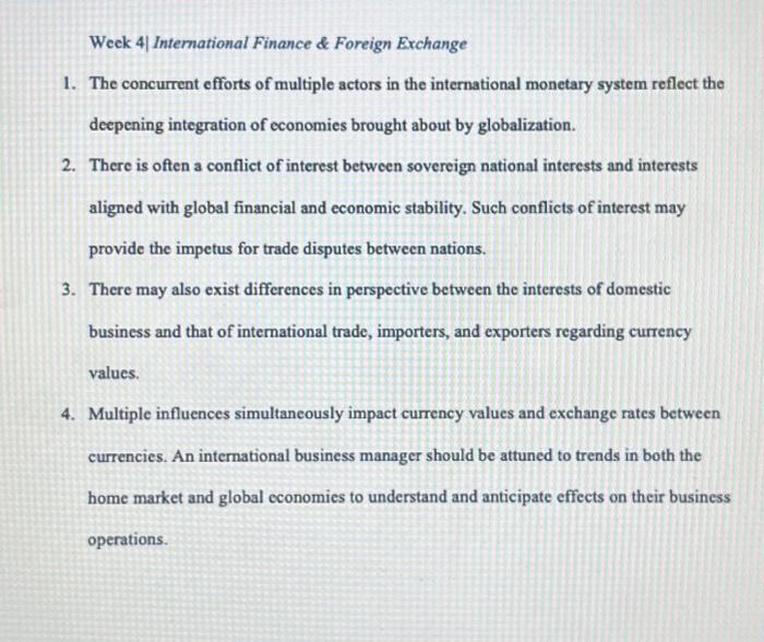  Week 4| Intemational Finance \& Foreign Exchange 1. The concurrent efforts