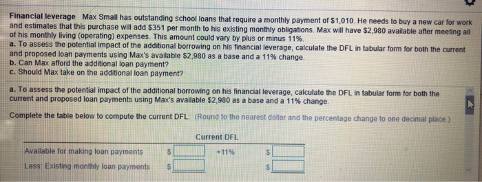 loans that require a monthly payment of $1.010. He needs to buy