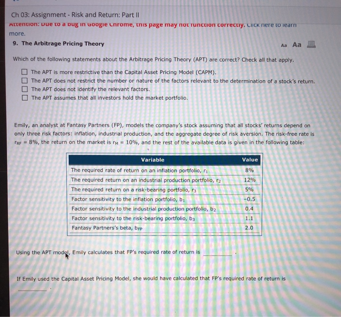  Ch 03: Assignment - Risk and Return: Part II Attention: Due