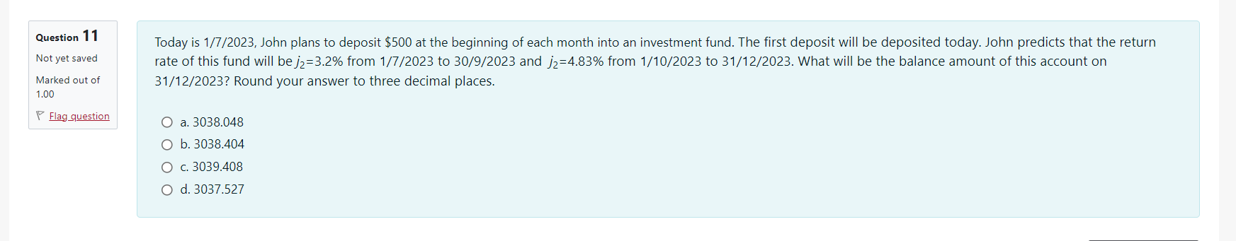  Today is 17?2023, John plans to deposit $500 at the beginning