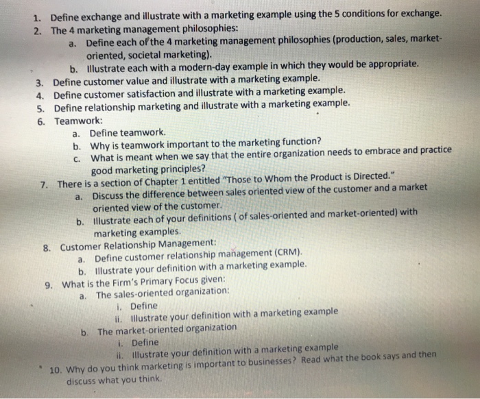  Define exchange and illustrate with a marketing example using the 5